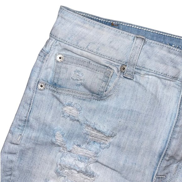 American Eagle Outfitters AEO Distressed Hi-Rise Shortie Light Wash Shorts 6 - Picture 2 of 9